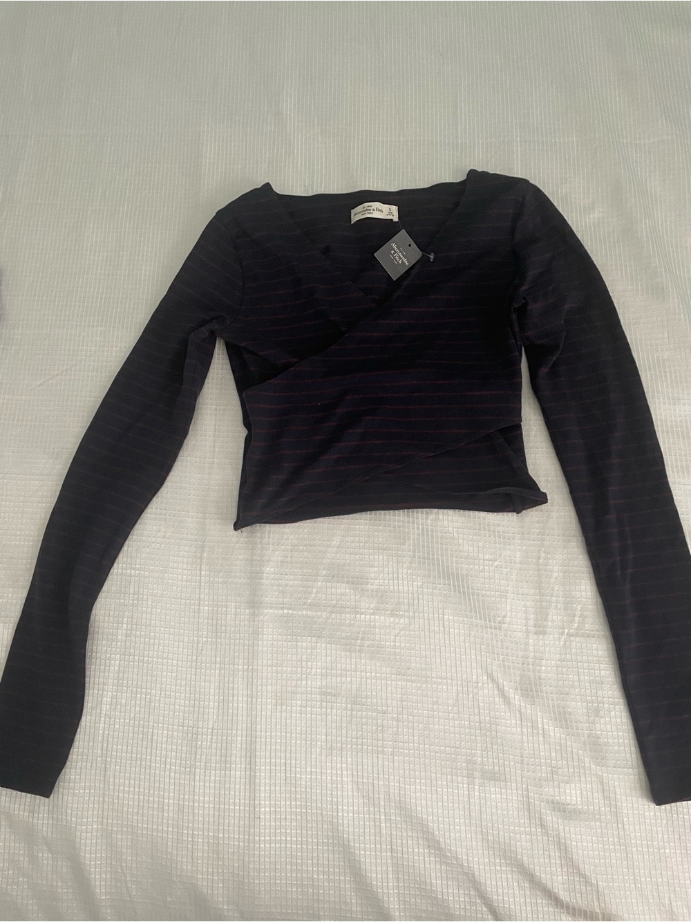 Abercrombie & Fitch Long-Sleeve Wrap Top with Subtle Stripe